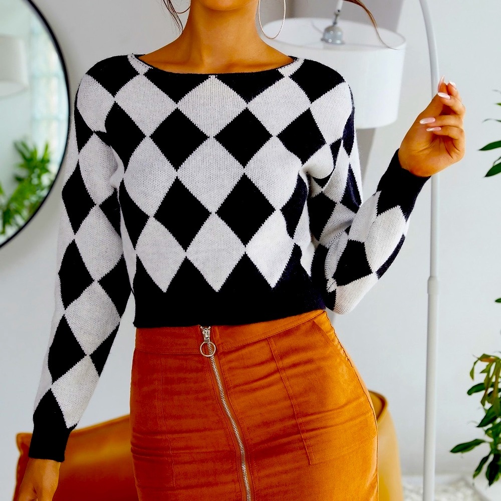 Boatneck Argyle Sweater